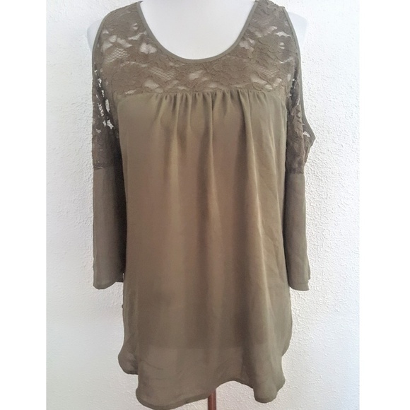 New York & Company Tops - Olive Green Cold Shoulder Top